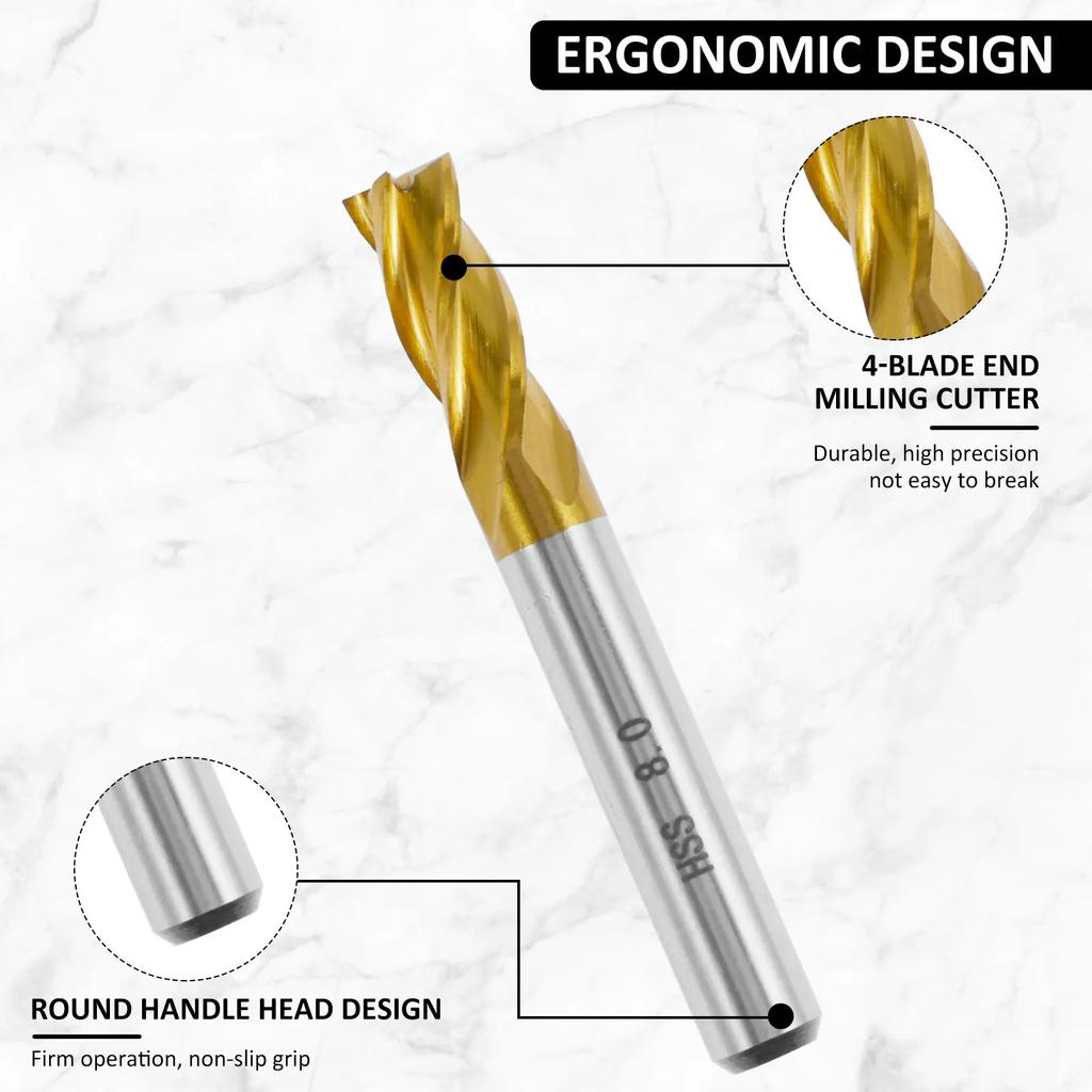 Концевые фрезы с 4 канавками и титановым покрытием, набор сверл с прямым хвостовиком HSS CNC 5/64" - 3/8", инструменты для обработки металла и дерева