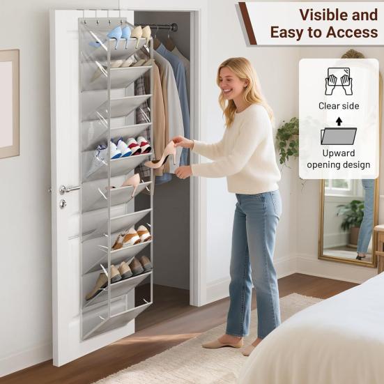 Yousheng 10-ярусный прозрачный накладной органайзер для обуви с 10 большими глубокими карманами, вмещает 20 пар, подвесное хранилище, органайзер для шкафа, вешалка, вмещает до 80 предметов