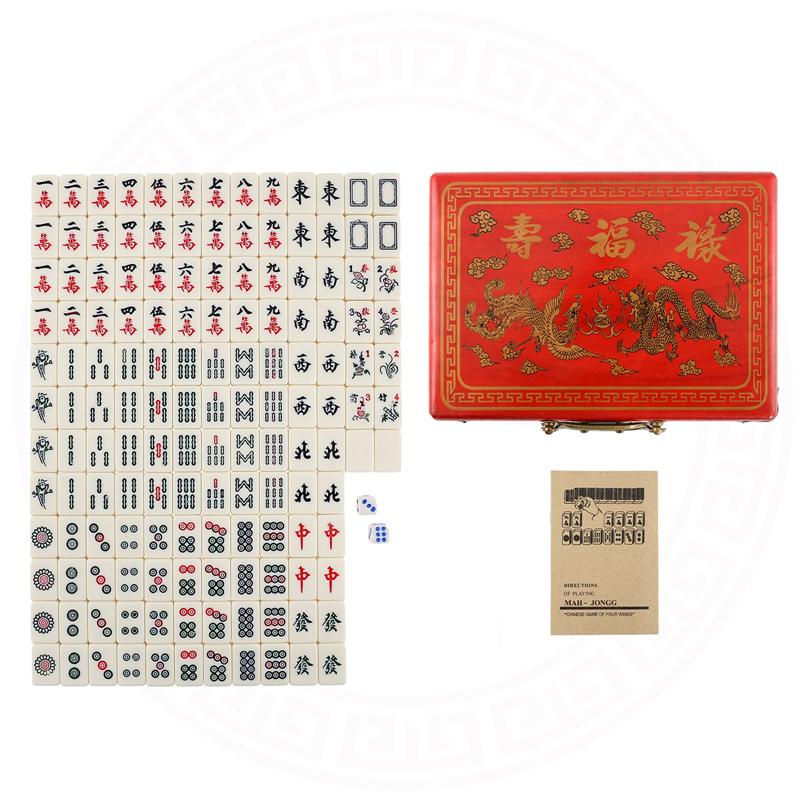 144 Tiles Mini Chinese Numbered Mahjong Set with Antique Storage Box Chinese Traditional Mahjong Family Tabletop Game Leisure