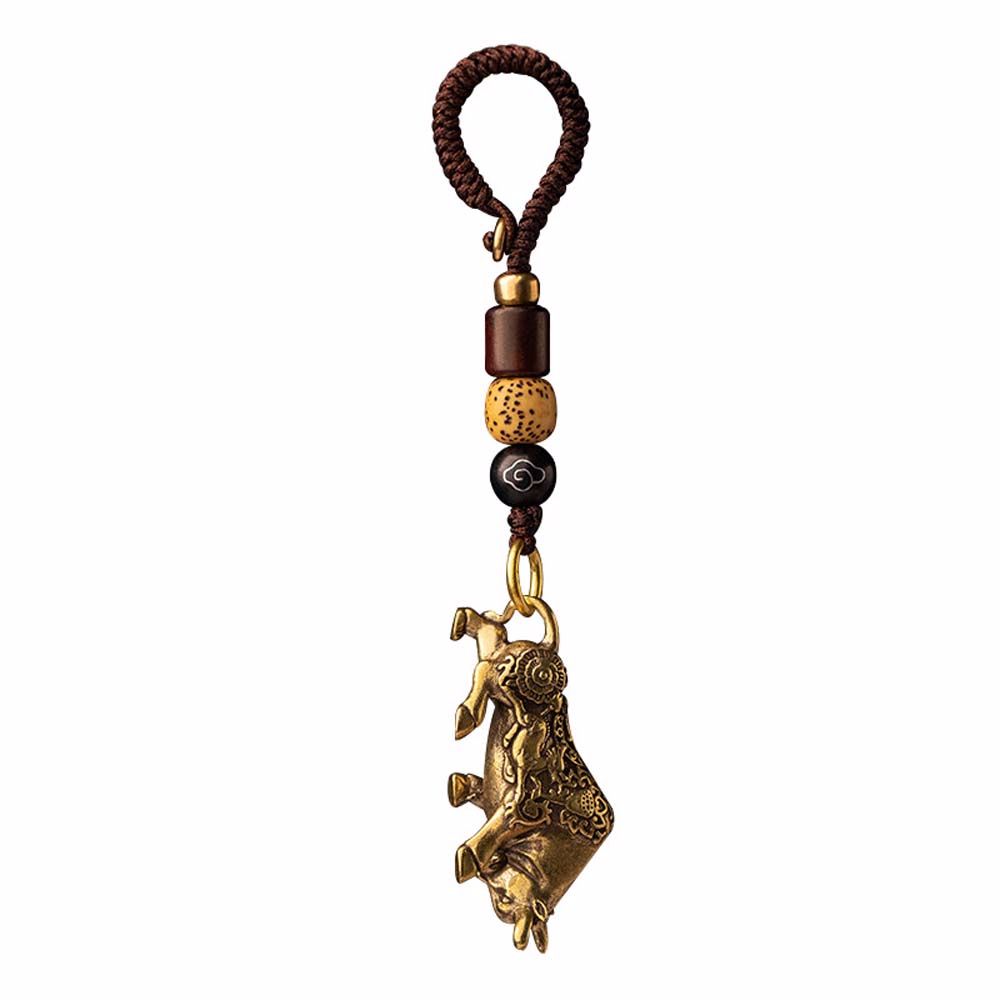 Accessories Lucky Rope Lanyard Pendants Bull Brass Key Rings Bag Keychain Car Key Chain Keyfob