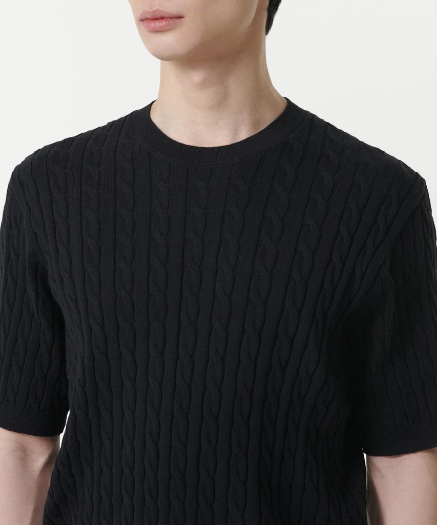 MUSINSA STANDARD Cable Crew Neck Short Sleeve Knit [Black]