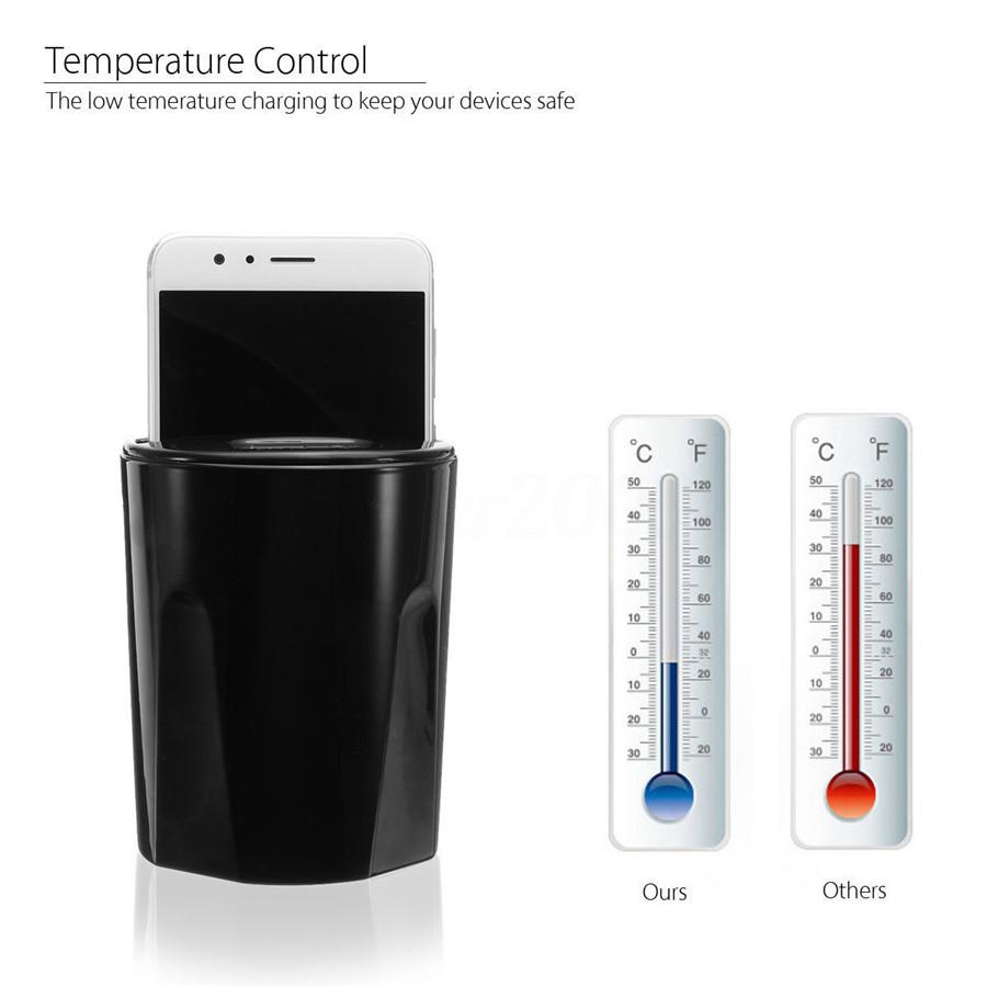 Qi Wireless Charger Car Cup Mount Holder W/ USB Charging Port For Samsung Iphone