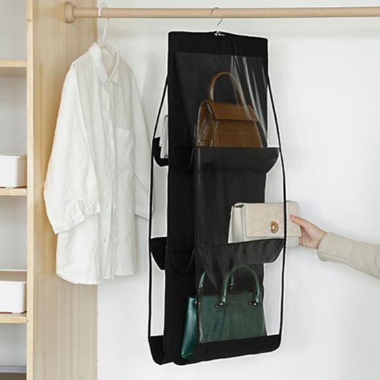 Подвесной органайзер для сумок, сумка для хранения кошельков с прозрачным окном, 6 карманов, органайзер для кошельков в шкаф для компактного хранения