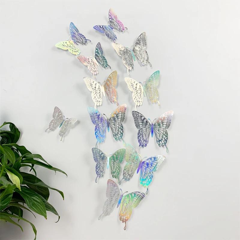 12Pcs 3D Hollow Colorful Butterfly Wall Stickers For Wedding Decoration Bedroom Children's Room Wall Art Kids Room Living Room