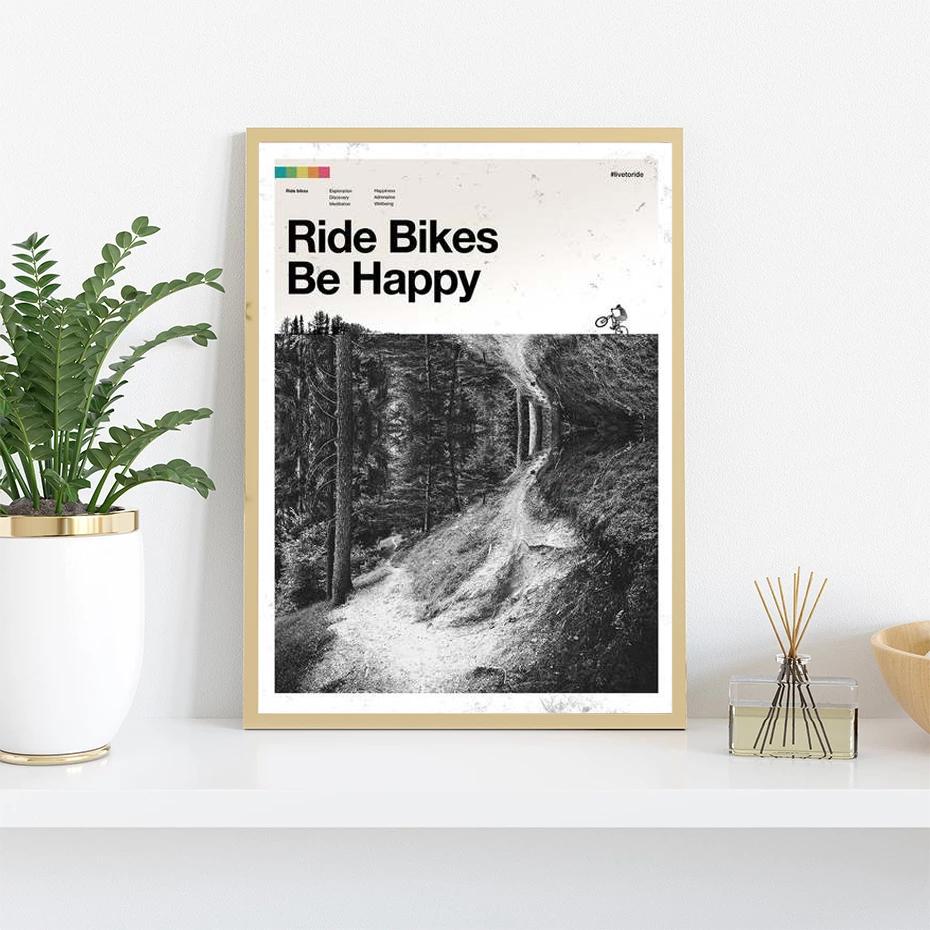 Ретро езда на велосипеде с горным пейзажем, постеры и принты, картины на холсте, настенные художественные картины для велосипеда, домашний декор для спальни, без рамки