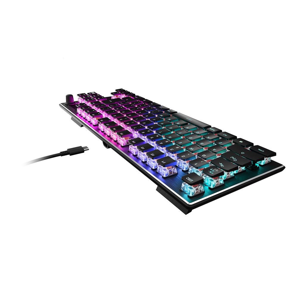 Компактная механическая RGB USB игровая клавиатура ROCCAT Vulcan TKL, модель с японской раскладкой JP, тихие линейные переключатели, без цифрового блока, немецкий дизайн (Красный эквивалент)