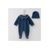 Cotton Baby Boy Overalls With Piping Detail, Collared Booties And Hat Set