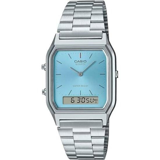CASIO Ана-Цифровые Кварцевые Наручные Часы Серия Vintage AQ-230A-2A1MQY Унисекс Двойное Время Ледяной Синий Зарубежная Модель