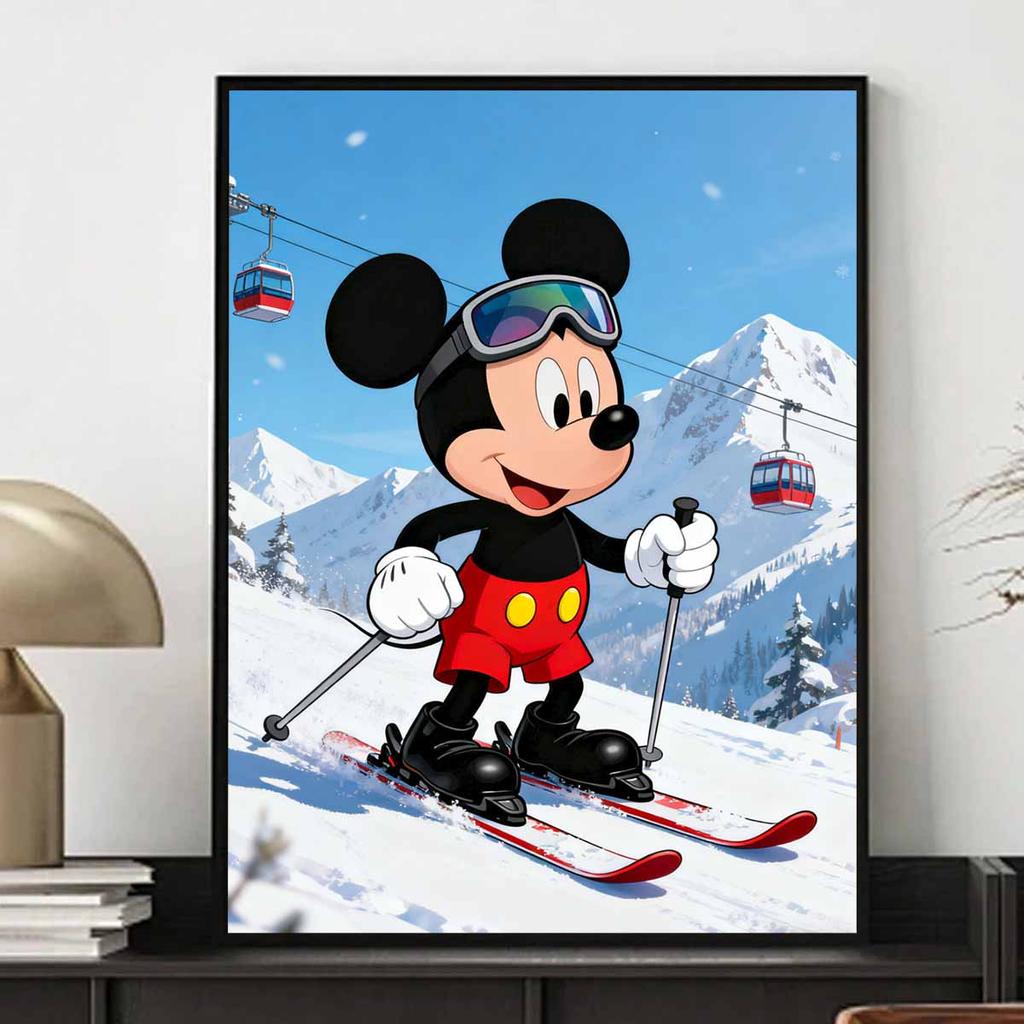 Disney Diamond Art Painting Kit Mickey Skiing 5D Diamond Painting Dot Art Home Wall Decor