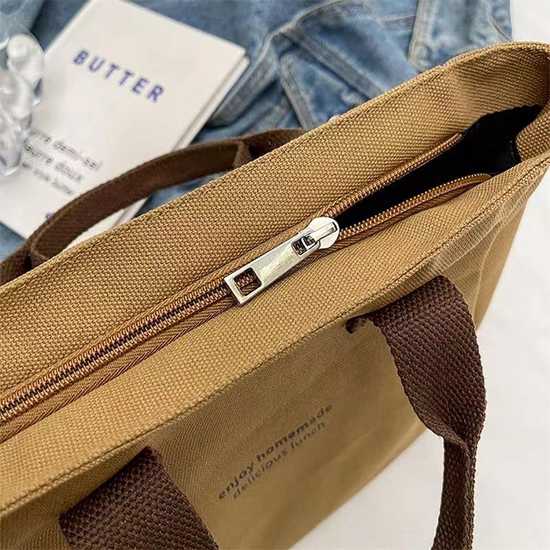 Solid Color Women Tote Bags Portable Reusable Canvas Shopping Bag Large Capacity Lunch Bags