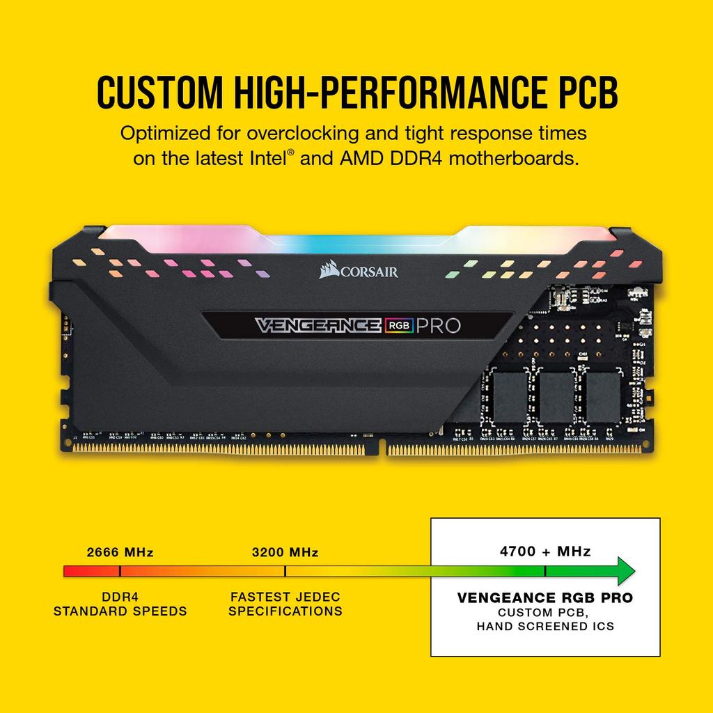Corsair Desktop PC Memory VENGEANCE RGB PRO Series 32GB X CMW32GX4M2E3200C16 DDR4-3200MHz [2 16GB]