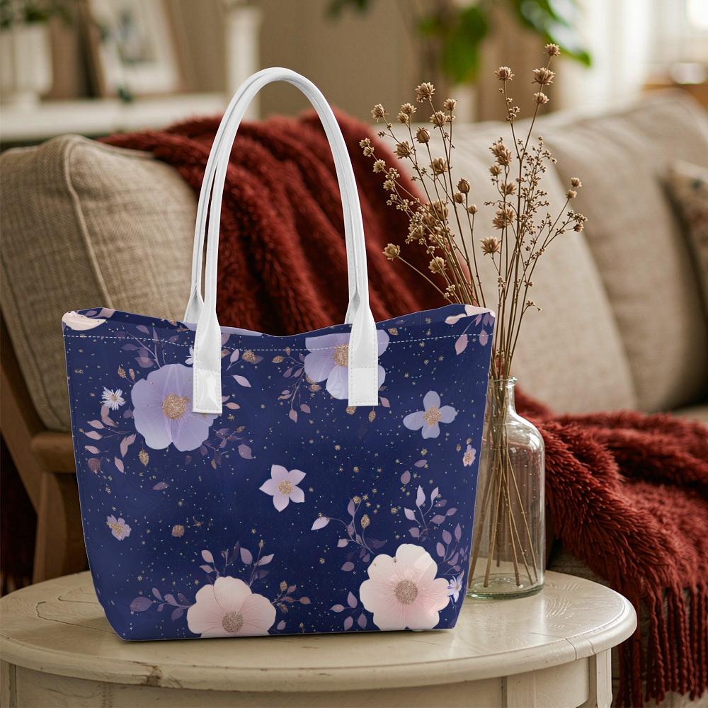 Elegant Purple Floral Tote Bag for Women Stylish Daily Casual Travel Handbag