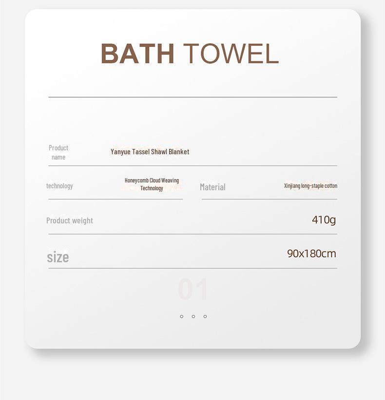 Lusu Pure Cotton Tassel Bath Towel Shawl for Home - Unisex Waffle-Texture Wrap or Nap Blanket