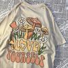 Cottagecore Style Mushroom Love Yourself Mens Tshirt Oversized T-Shirts Oversized Cotton T Shirts Breathable Women Short Sleeve