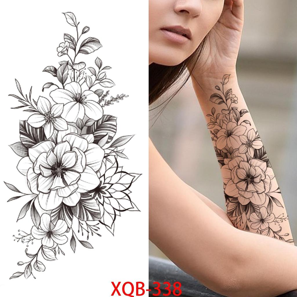 NEW 1 PC 210*114MM Cherry Blossom Fake Temporary Tattoo For Women Girl Watercolor Rose Flower Tattoos Flora Branch Chest Back Tatoo Paper Stickers