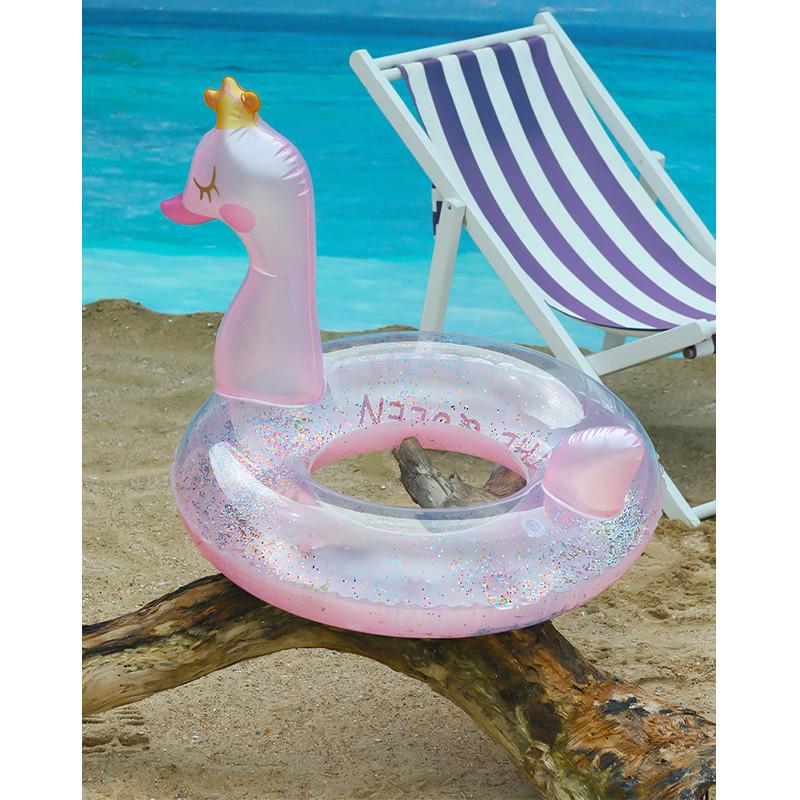 Shiny Pink Swan Inflatable Crown Swim Ring Cartoon Design For Adults Swimming Activities