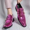Роскошная мужская дизайнерская обувь высокого качества с острым носком из лакированной кожи розового цвета, формальные туфли Челси для платья, свадьбы, вечеринки, лоферы с ремешком-монком