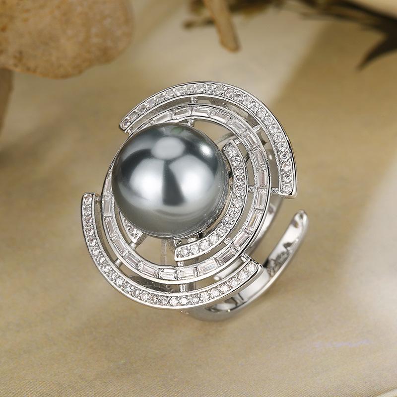 Набор аксессуаров Серьги Ожерелье Кольцо Имитация Жемчуга Платиново-Серые Бусины Женская Высокая Чувственность Элегантность