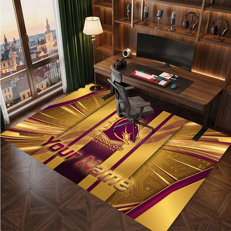 Brisbane Broncos Personalized Crystal Velvet Carpet, Customized Name Text Soft Anti‑Slip Rug for Living Room Bedroom