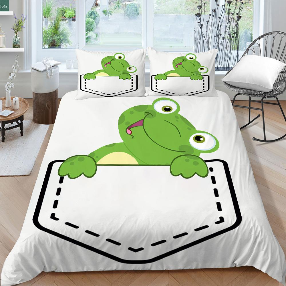 Animal Frogs Duvet Cover Set King Queen Size Green Lovely Cartoon Frog Bedding Set Kids Toad 2/3pcs Polyester Comforter Cover