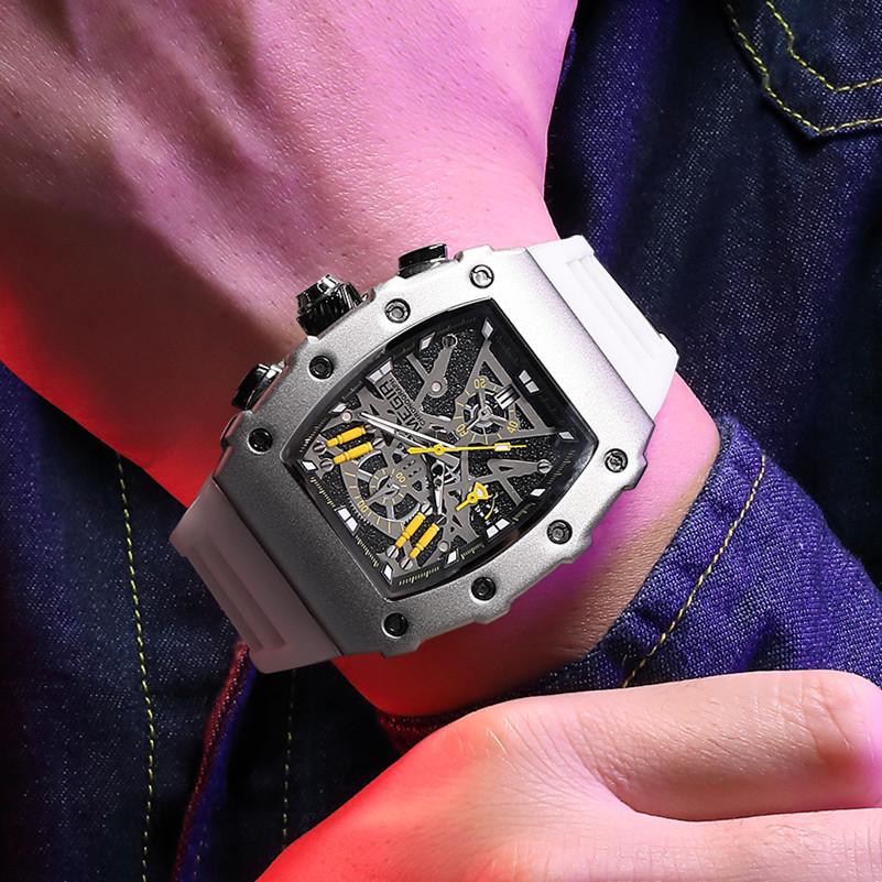 Часы-хронограф мужские повседневные водонепроницаемые светящиеся спортивные аналоговые кварцевые наручные часы с циферблатом-бочкой и силиконовым ремешком автоматическая дата