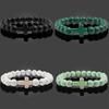 1PC Men Women Gift Cross Charm Beaded Bracelets Matte Bracelet Jewelry Handmade Natural Stone Prayer  Accessories