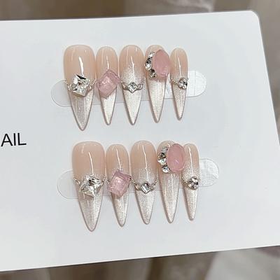 Чисто ручная работа Фототерапия Wear Nail Tablets Кошачий глаз Pink Melody Wear Nail Готовый продукт Многоразовые патчи для ногтей
