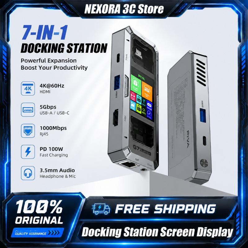 PIVA G71 7 in 1 USB C HUB Smart Screen Display Aluminum Docking Station Type-C to HDMI 2.0 USB 3.0 PD 100W Adapter for Laptop
