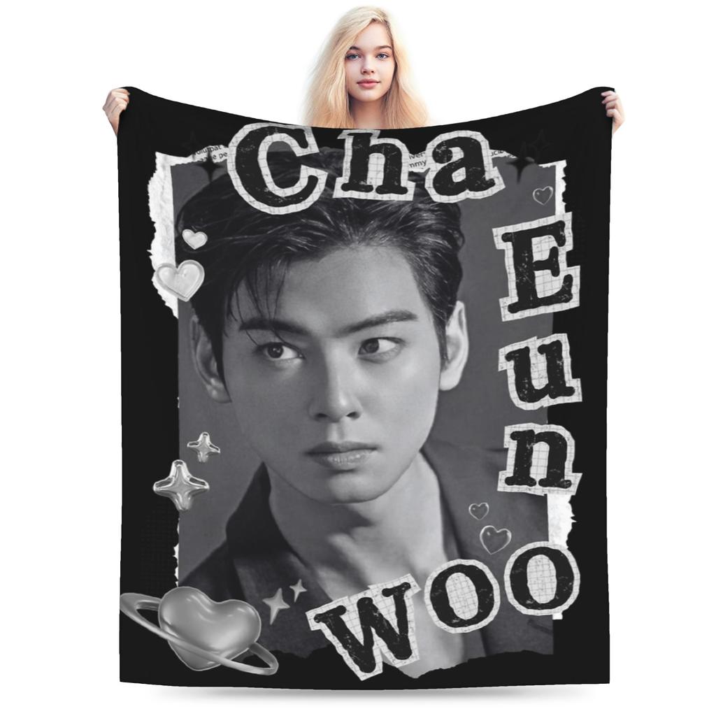 Cha Eun Woo Collage Blanket Velvet Spring/Autumn Multi-function Super Warm Throw Blanket for Home Car Plush Thin Quilt
