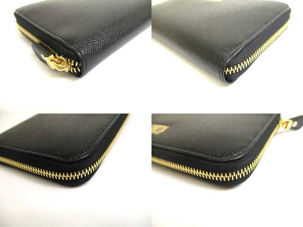 Authentic Salvatore Ferragamo Gancini Black Leather Gold H/W Round Zip Wallet #a687  Refurbished