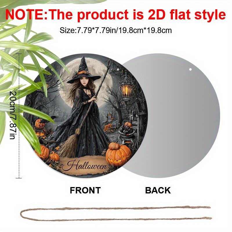 2D Flat Aluminium Halloween Sign with Witch Pattern - Halloween Figurine Ornaments - Ideal for Front Door, Wall, Porch, Window Decor - Ideal