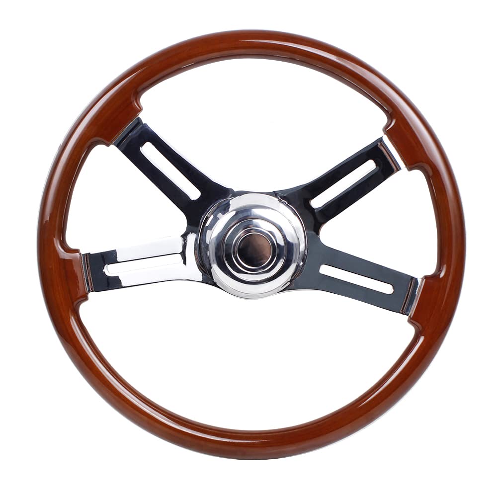 457mm Steering Real with Horn Button 18-inch Wheel, Wood, Truck/Car Replacement, (A)