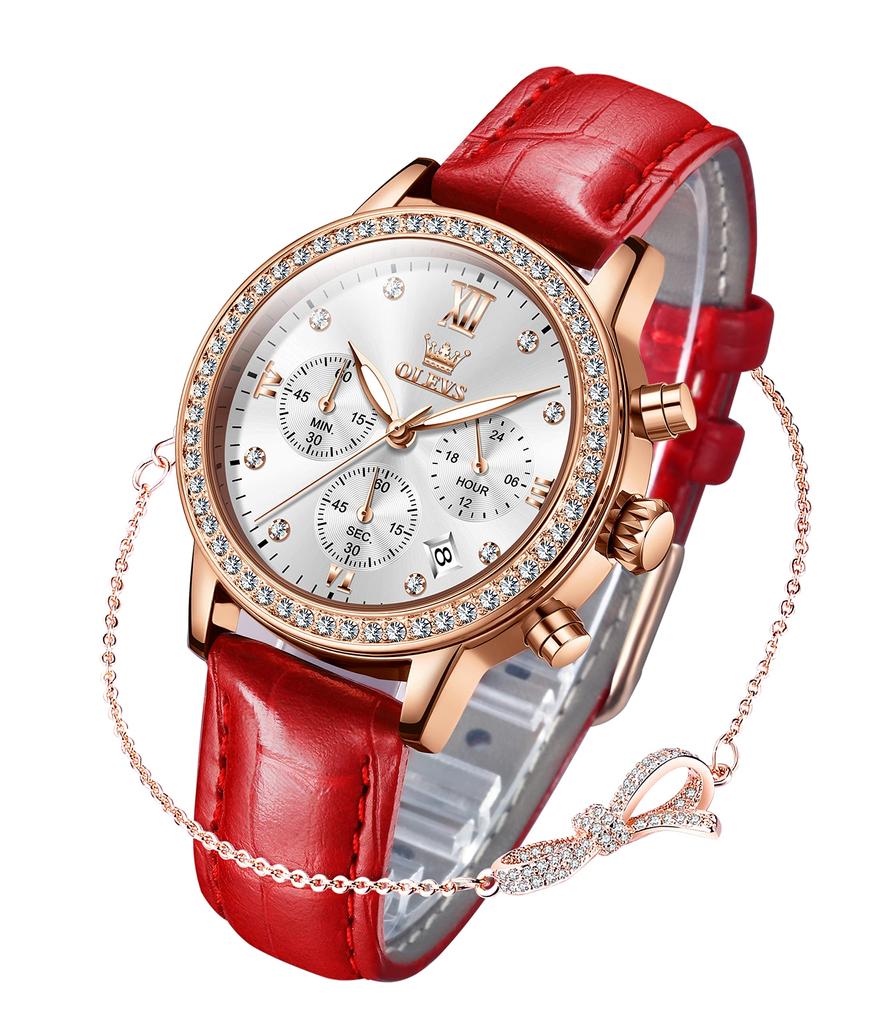 OLEVS Hand Quartz Leather Bracelet Easy To Present Watch for Women Women's Watch, Lightweight, Watch, Women's, Stylish, Watch, Women's Belt, Set,