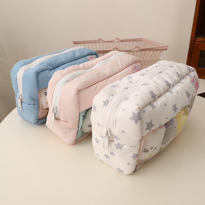 Повседневный Милый Пенал Прозрачные Окошки Значок Дисплей Организатор Канцелярских Товаров Большая Вместимость Сумка для Ручек Снова в Школу