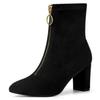 Allegra K Women's Chunky Heel Square Toe Ankle Boots, Front Zipper, Black, Size 27.5cm