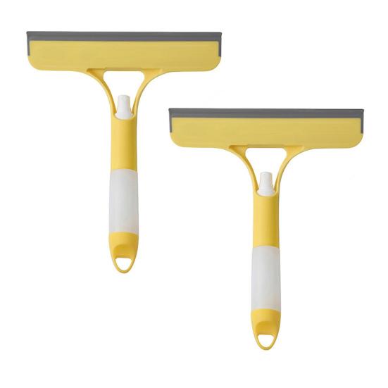 2Pcs 3-in-1 Window Cleaning Scraper with Sprayer Ergonomic Handle Built-in Spray Bottle Cleaning Brush Glass Cleaner Tool