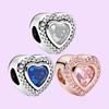 Sparkling Blue/White/Pink Heart Charm Gemstone Forever Beloved Jewelry SS925 Silver For Women Bracelet DIY Making