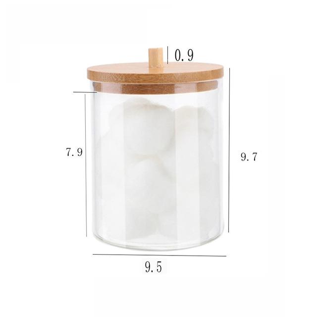 Makeup Cotton Pad Organizer Storage Box for Cotton Swab Rod Cosmetic Organizer Jewelry Bathroom Storage Container with Wood Lid