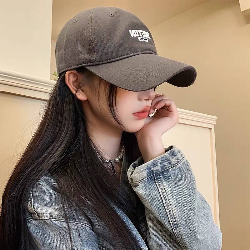 Корейский алфавит вышитый черный кепка женская с длинными полями большая окружность головы бейсболка расширенные поля показывающая лицо маленькая шляпа