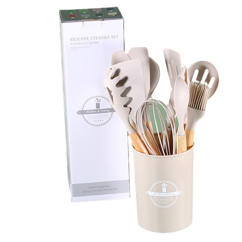 Silicone Non-Stick 12-Piece Kitchen Utensil Set with Storage Bucket