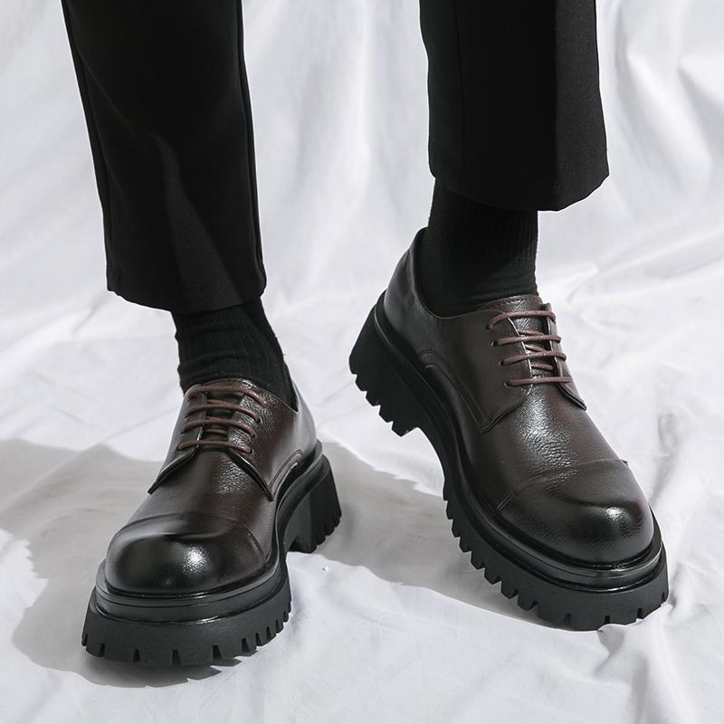 Men Oxfords Black Dress Derbys Platform Elevator Shoes Formal Business Shoes Height Increase Black Thick Sole Leather Shoes