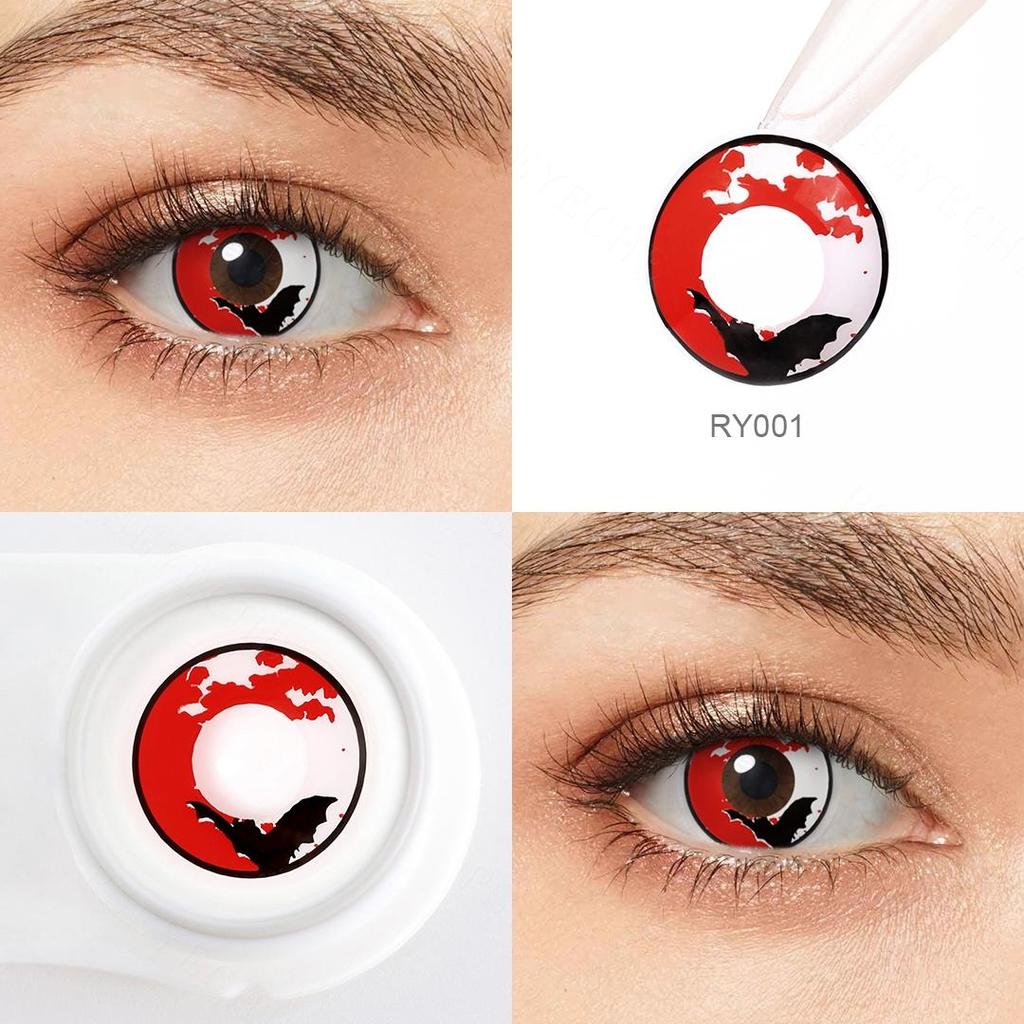 Контактные линзы для косплея Pseyeche Blood Bat, контактные линзы с розовым сердцем, контактные линзы Red Kitty для Хэллоуина, 1 пара, зеленые линзы Spide Crazy