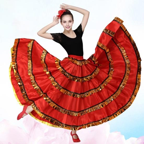 Женская макси-юбка с вышивкой многослойного торта, черная юбка 360, красная эластичная талия с цветными блоками, большая юбка