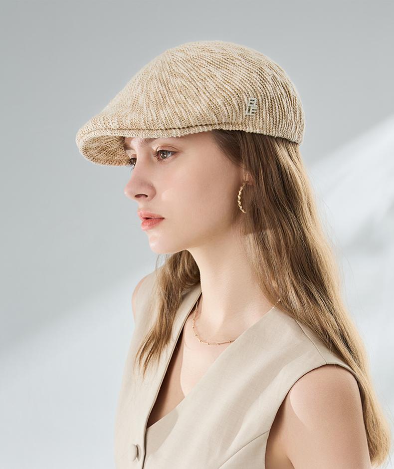 ELLE Beret Women's Face Small Summer UV Sunscreen Breathable Weaving Retro Painter Forward Duck Tongue Hat