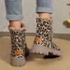 Мода Модные женские ботильоны с леопардовым узором, с боковой молнией, толстые плюшевые зимние ботинки для женщин, нескользящие, теплые, с меховой подкладкой, зимние ботинки 2024