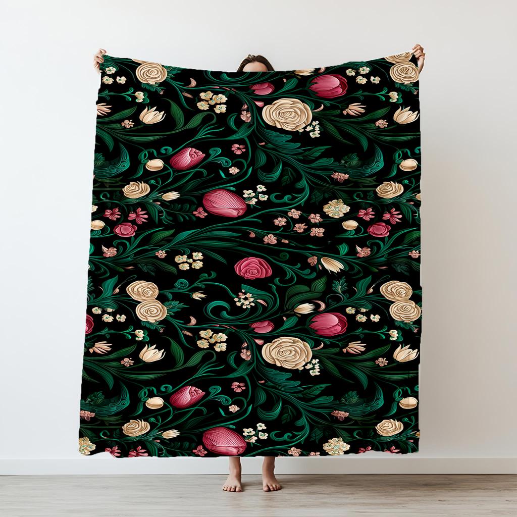 1PC flowers pattern printed blanket suitable for sofas beds offices travel camping chairs warm plush blanket