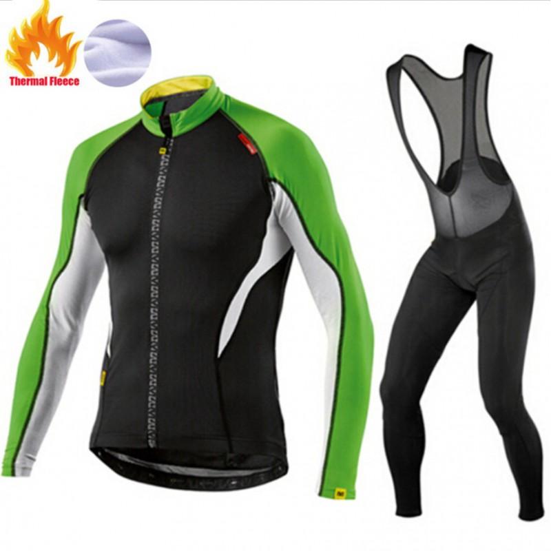 Thermal Long Sleeve Cycling Jersey Bib Tights Set Road Bike Riding Winter Warm Fleece-Lined Performance Gear