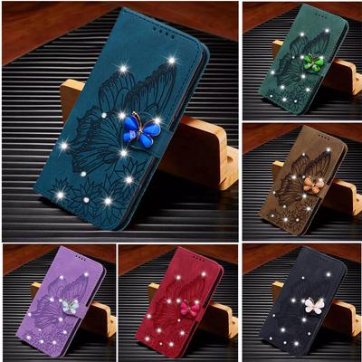 3D Bling Glitter Diamond Butterfly Кожаный чехол-кошелек-подставка для карточек для iPhone 13 Samsung Xiaomi Redmi Huawei Oppo Google Flip Book Магнитный чехол для телефона