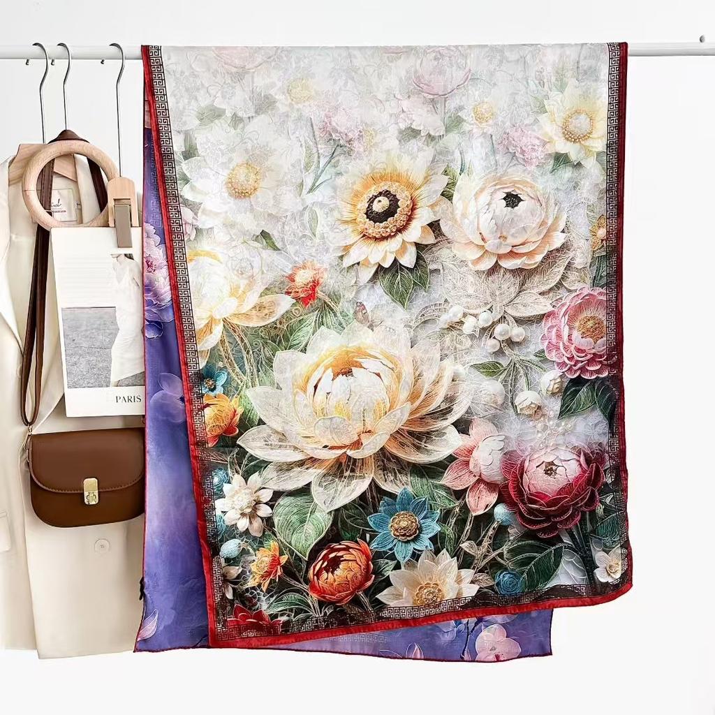 Двусторонний высококачественный длинный шелковый шарф-шаль из пряжи «Ароматное облако» 180 * 70 Ретро китайский стиль Элегантный шелковый шарф