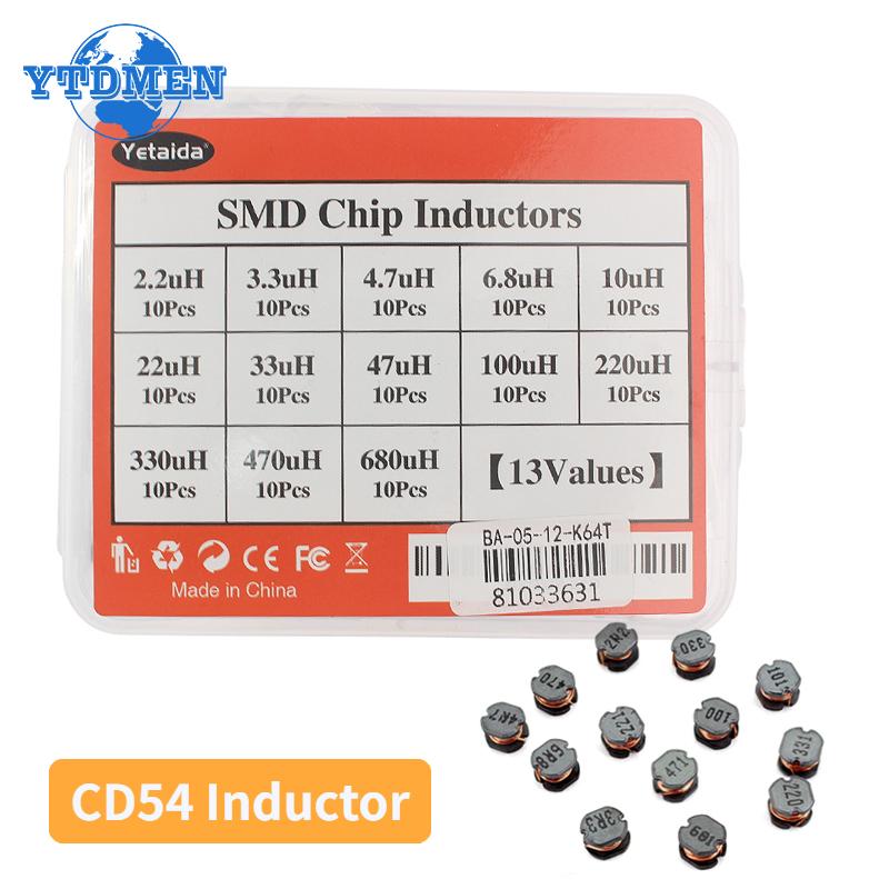 Набор SMD CD54 силовых индукторов 130 шт. 2,2 мкГн~680 мкГн 13 типов Набор индукторов CD54 Высококачественная DIY электроника с коробкой